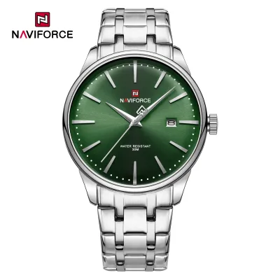 NAVIFORCE 9230 Fashion Lover's Wristwatch Waterproof Quartz Calendar Watches Stainless Steel Band Clock - Silver Green